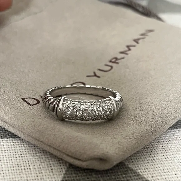 David Yurman Silver Ring with Diamond Accents sz8 - Picture 2 of 5